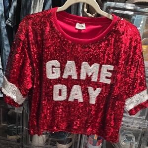 Red Sequin 'Game Day' Top